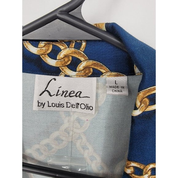 Linea Louis Dell' Olio Size Large Womens Jacket Blue Chain Print Blazer NWOT - Picture 3 of 6